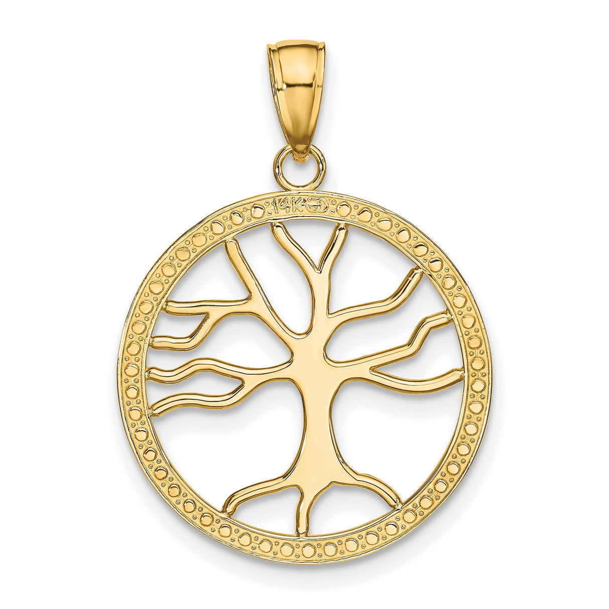 14k Yellow Gold Tree of Life Pendant with Textured Openwork Design for Women
