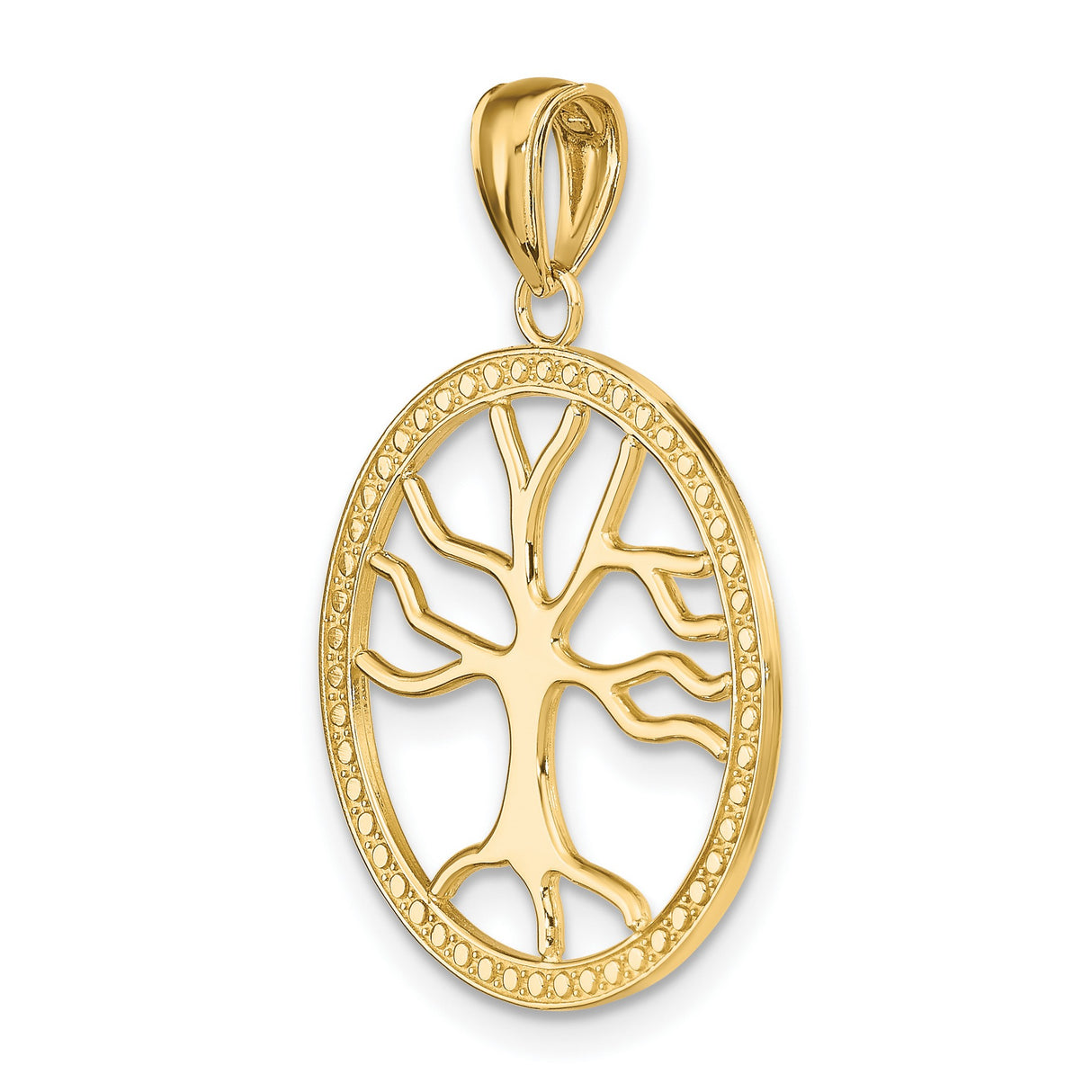 14k Yellow Gold Tree of Life Pendant with Textured Openwork Design for Women