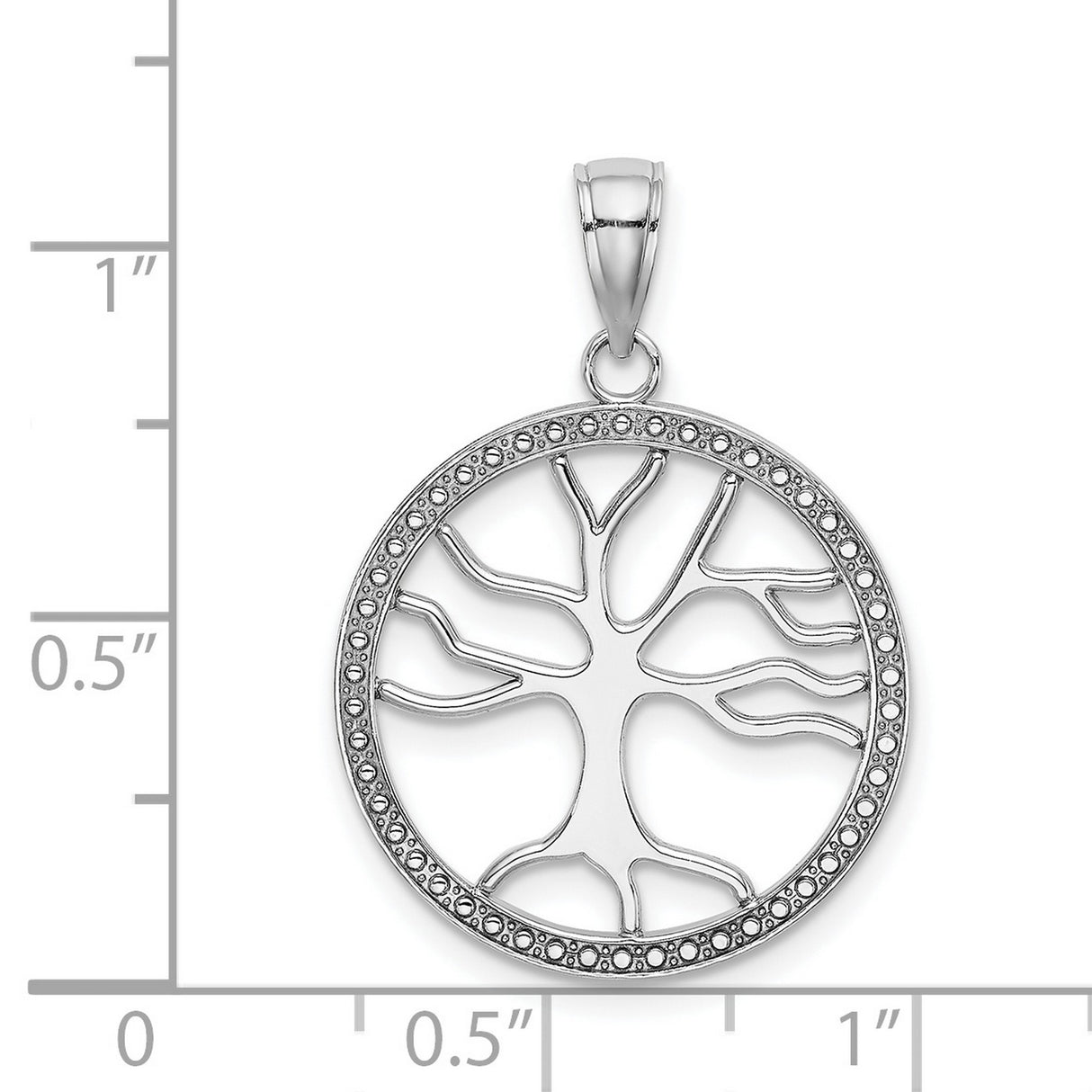 14k White Gold Tree of Life Pendant with Openwork Design and Beaded Edge