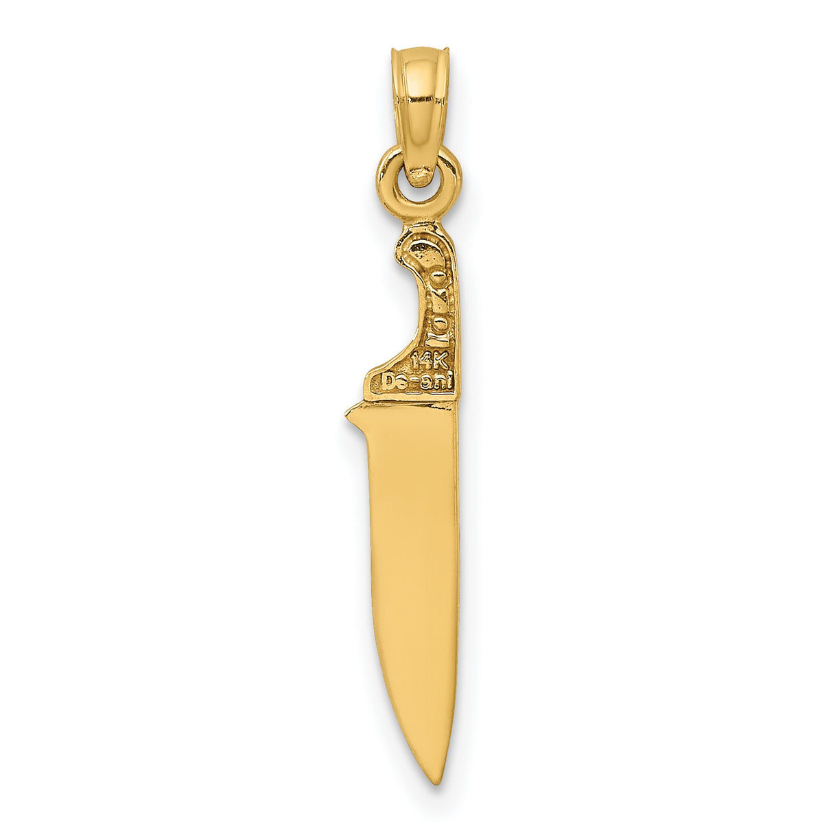 14k Yellow Gold Knife Pendant with Detailed Handle, Tactical Hunting Charm for Men or Unisex