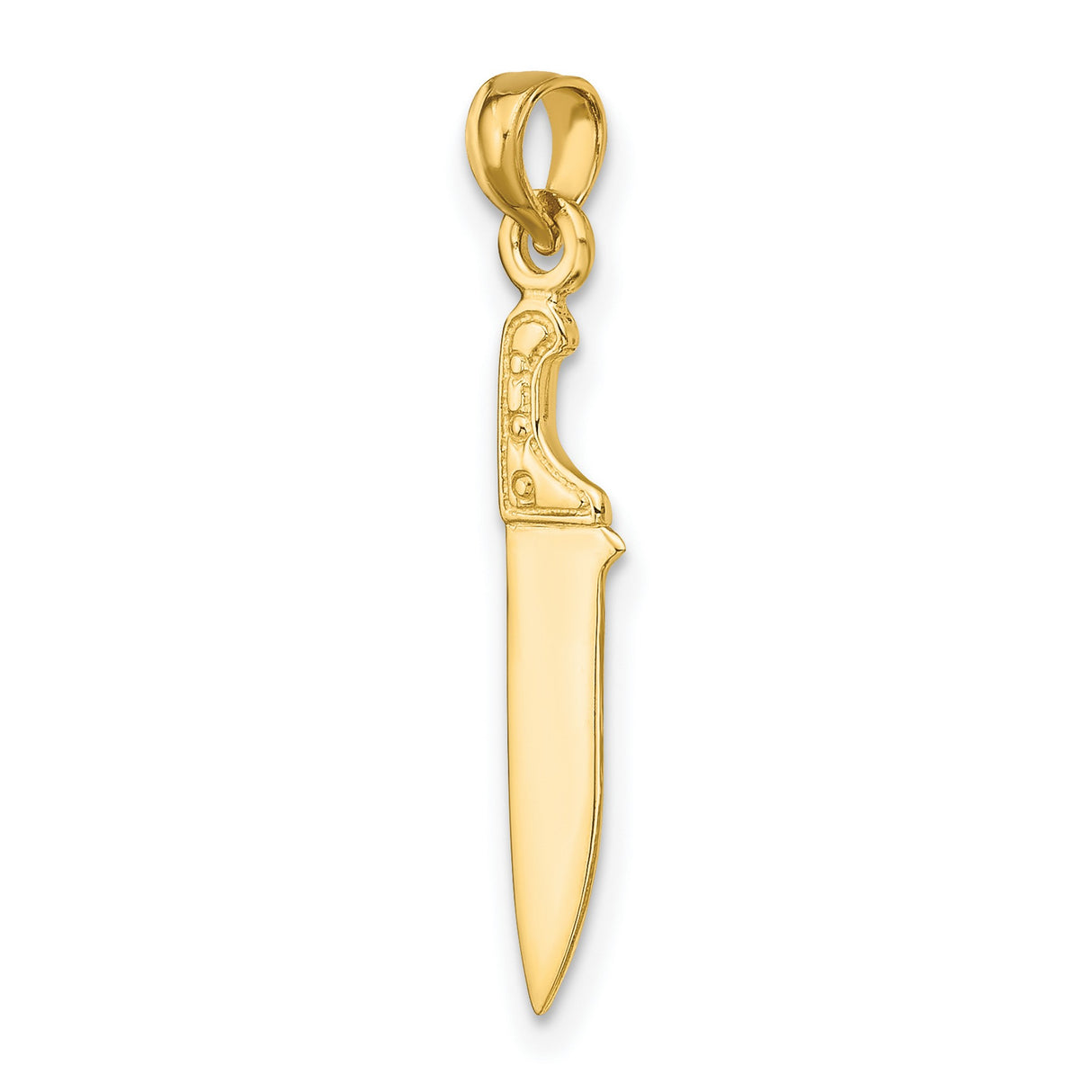 14k Yellow Gold Knife Pendant with Detailed Handle, Tactical Hunting Charm for Men or Unisex