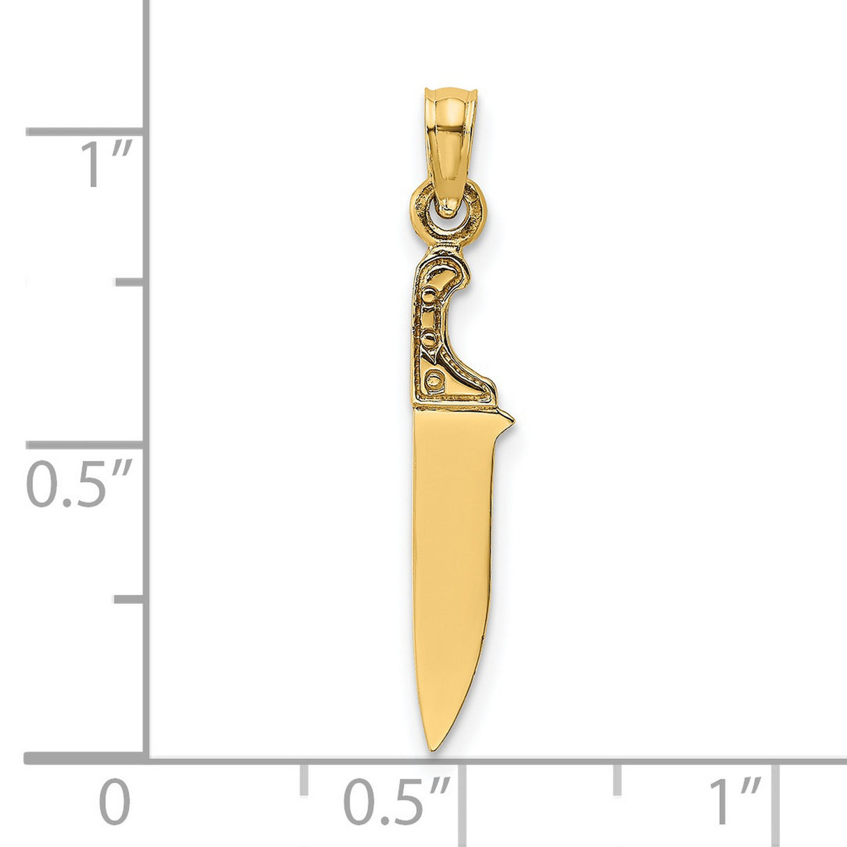 14k Yellow Gold Knife Pendant with Detailed Handle, Tactical Hunting Charm for Men or Unisex