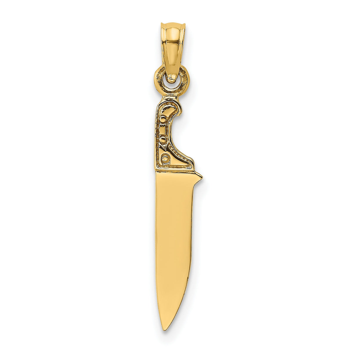 14k Yellow Gold Knife Pendant with Detailed Handle, Tactical Hunting Charm for Men or Unisex