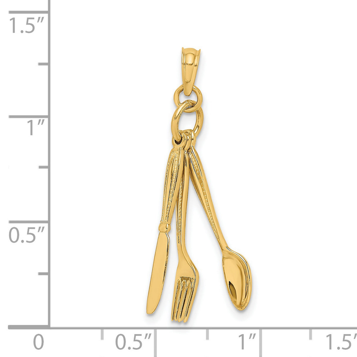 14k Yellow Gold Culinary Pendant with Movable Fork, Knife, and Spoon Charm Trio