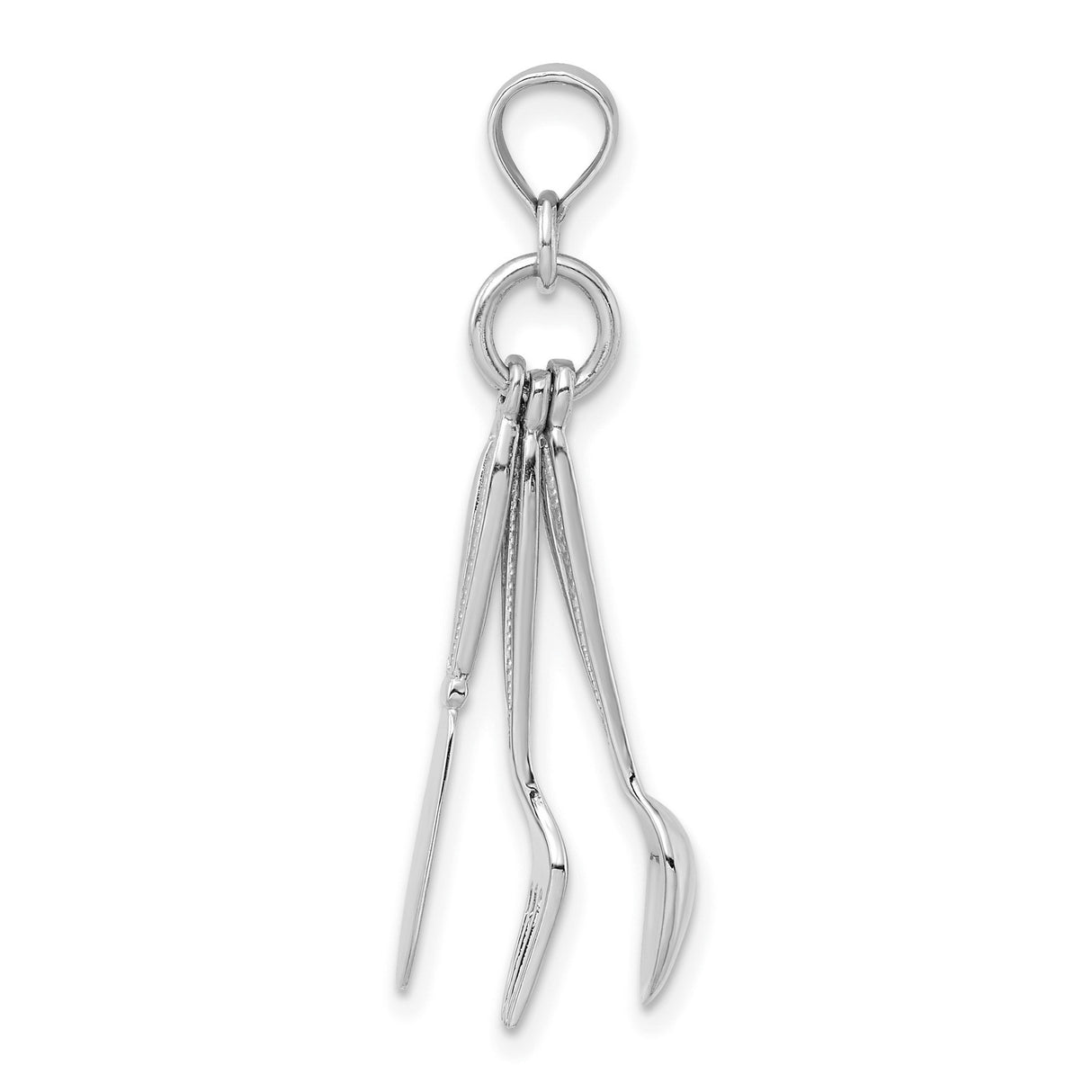14k White Gold Pendant with Movable Knife Fork Spoon Charm, Culinary Jewelry for Food Lovers