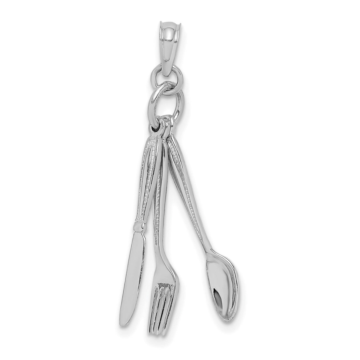 14k White Gold Pendant with Movable Knife Fork Spoon Charm, Culinary Jewelry for Food Lovers