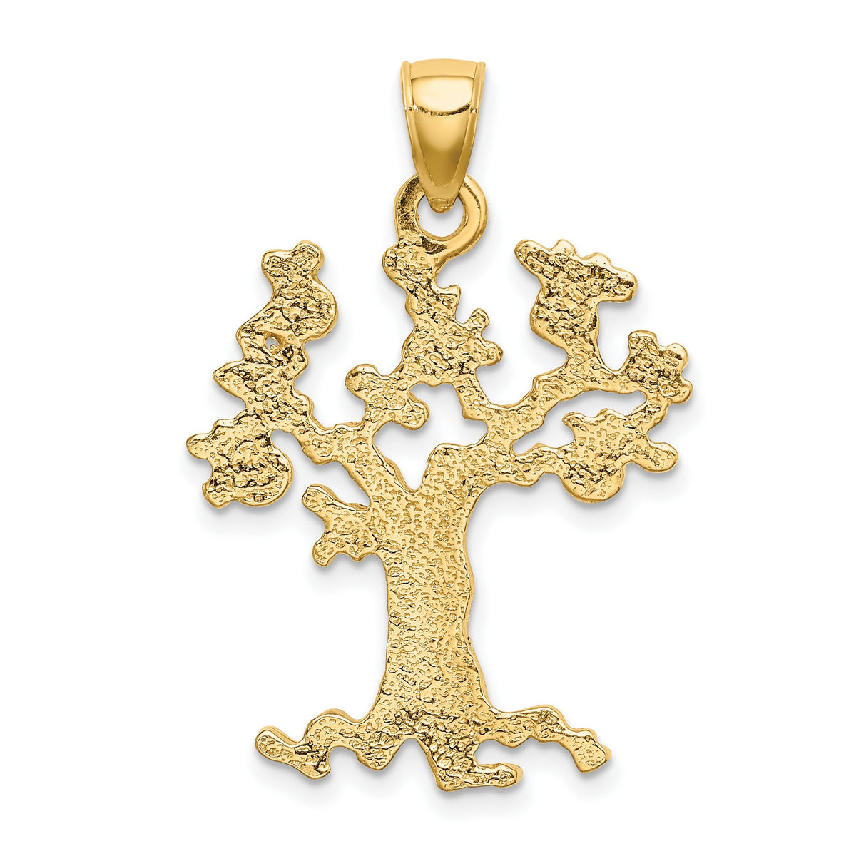 14k Yellow Gold Money Tree Pendant with Money Bag Symbols, Prosperity and Wealth Charm