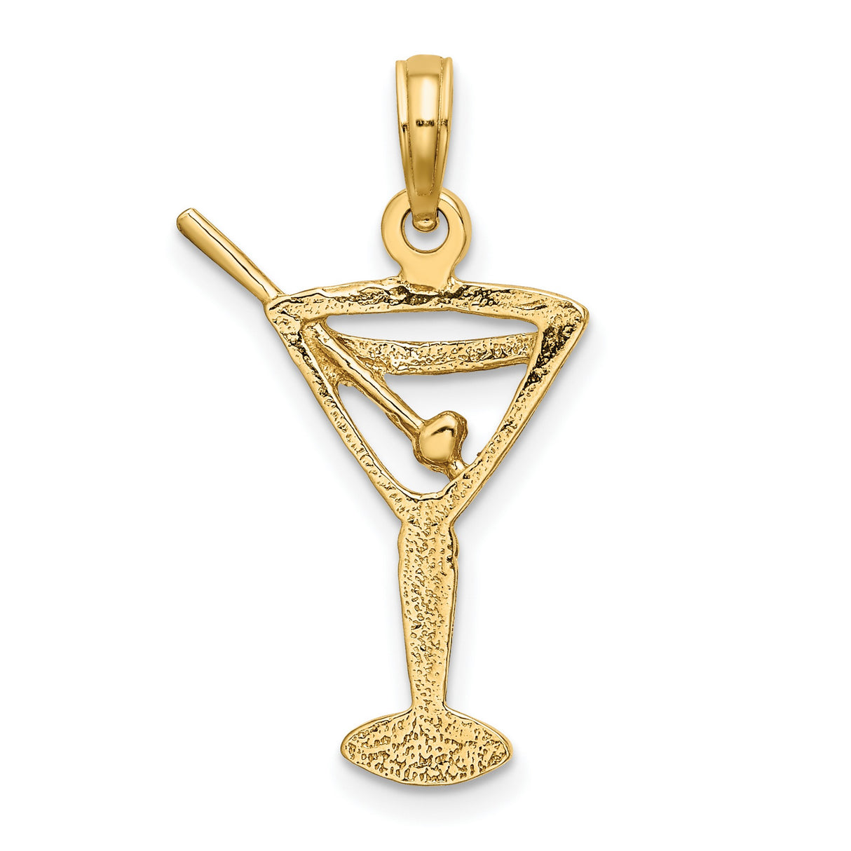 14k Yellow Gold Martini Glass Pendant with Olive and Stick Design, Cocktail Charm