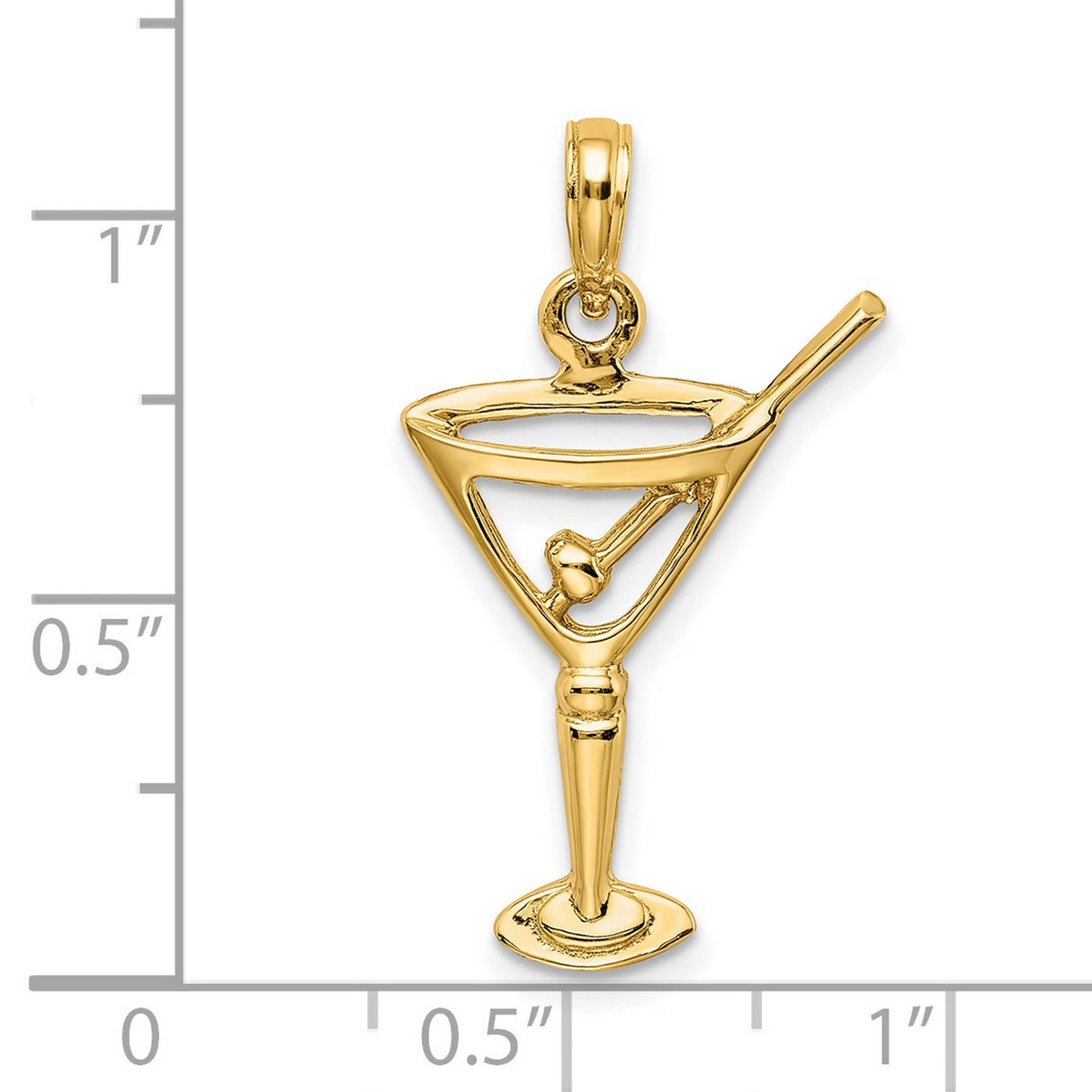 14k Yellow Gold Martini Glass Pendant with Olive and Stick Design, Cocktail Charm