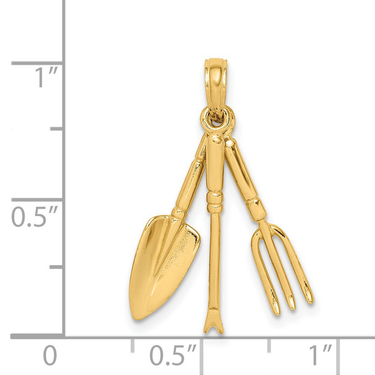 14k Yellow Gold Garden Tools Pendant with Movable Spade, Fork, and Rake Charm