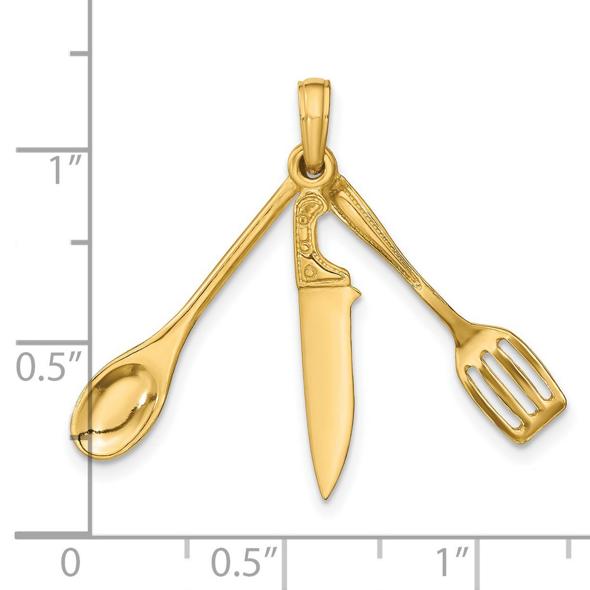14k Yellow Gold Cooking Pendant with Spoon, Knife, and Spatula Charms , Culinary Theme Jewelry