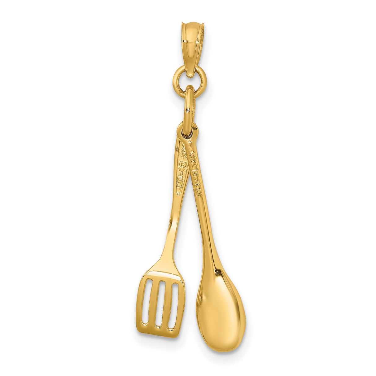 14k Yellow Gold Pendant with Movable Spoon and Fork Design, Culinary Theme Chef Jewelry