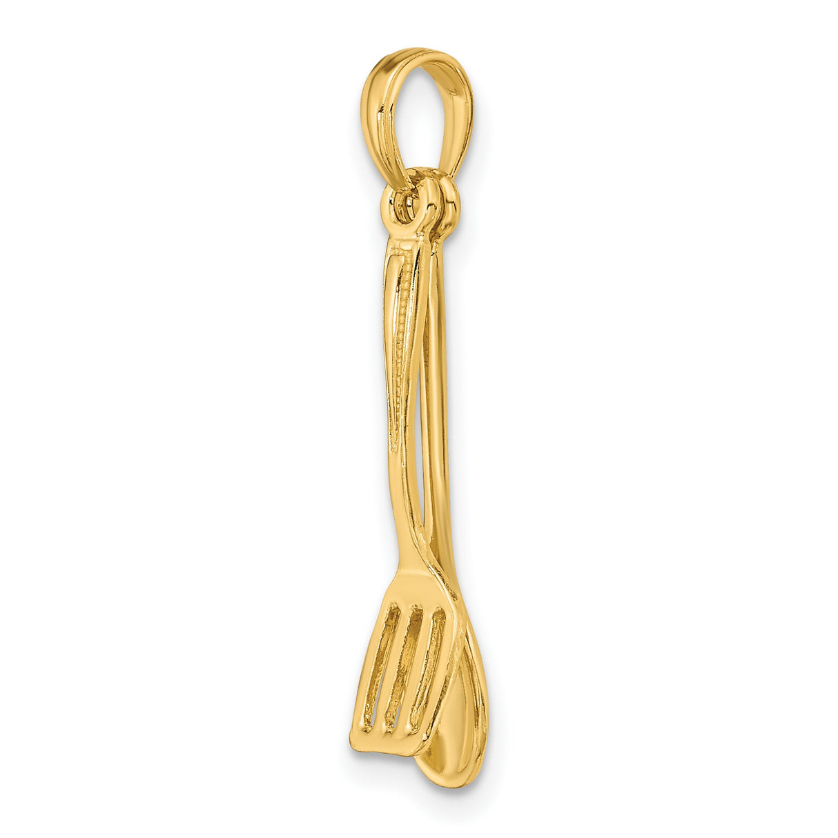 14k Yellow Gold Pendant with Movable Spoon and Fork Design, Culinary Theme Chef Jewelry