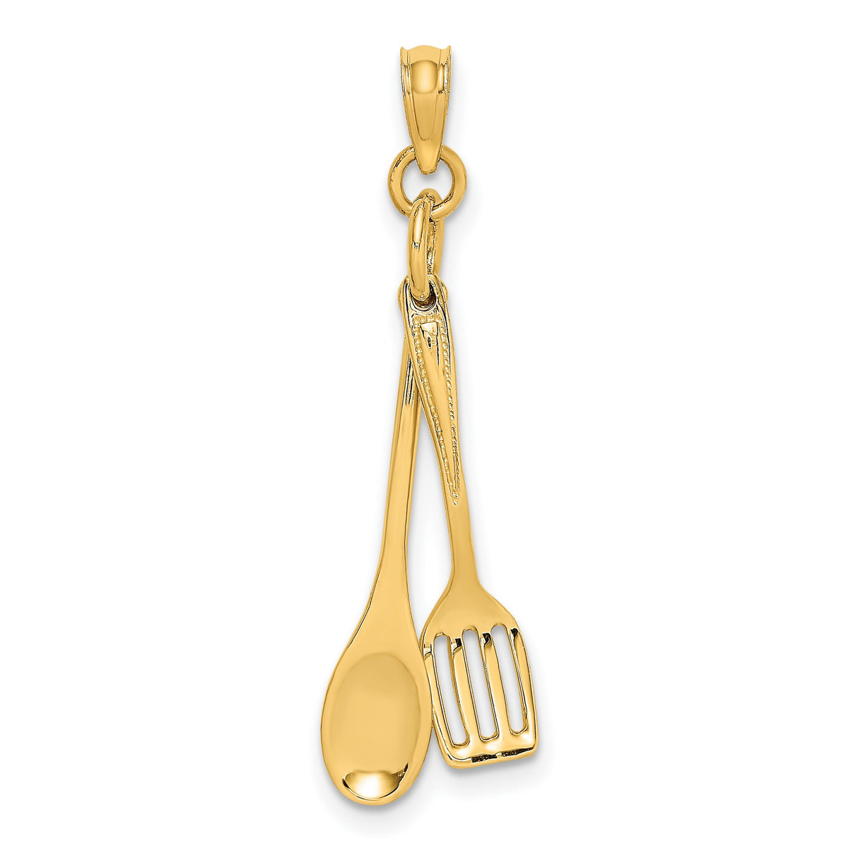 14k Yellow Gold Pendant with Movable Spoon and Fork Design, Culinary Theme Chef Jewelry