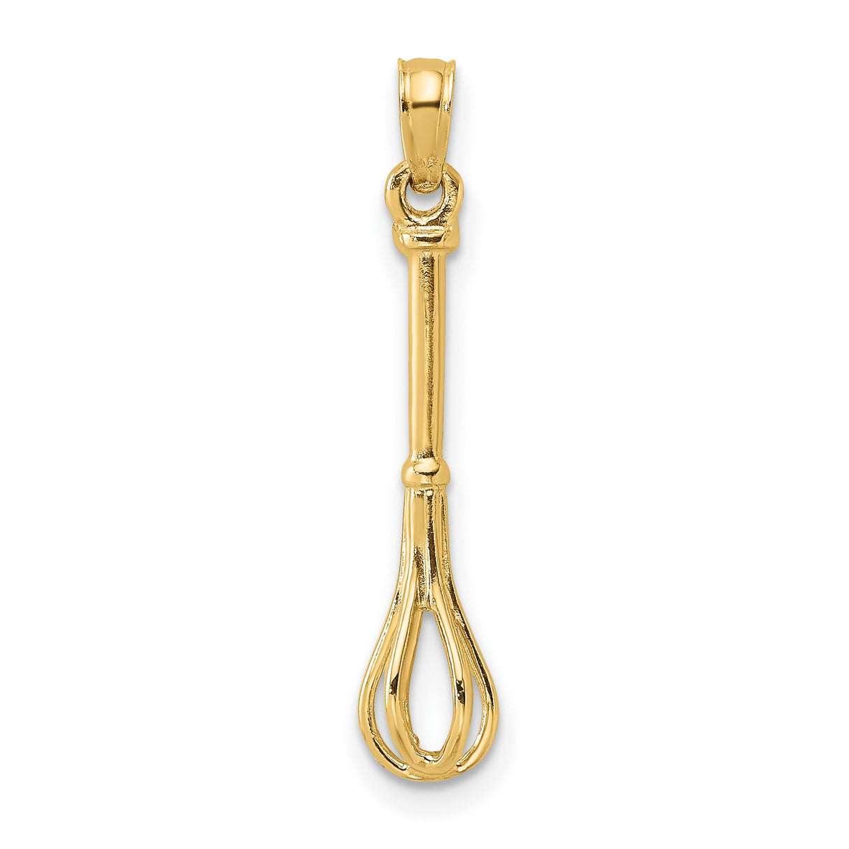 14k Yellow Gold Whisk Pendant Charm, Realistic Kitchen Utensil for Chefs and Food Lovers