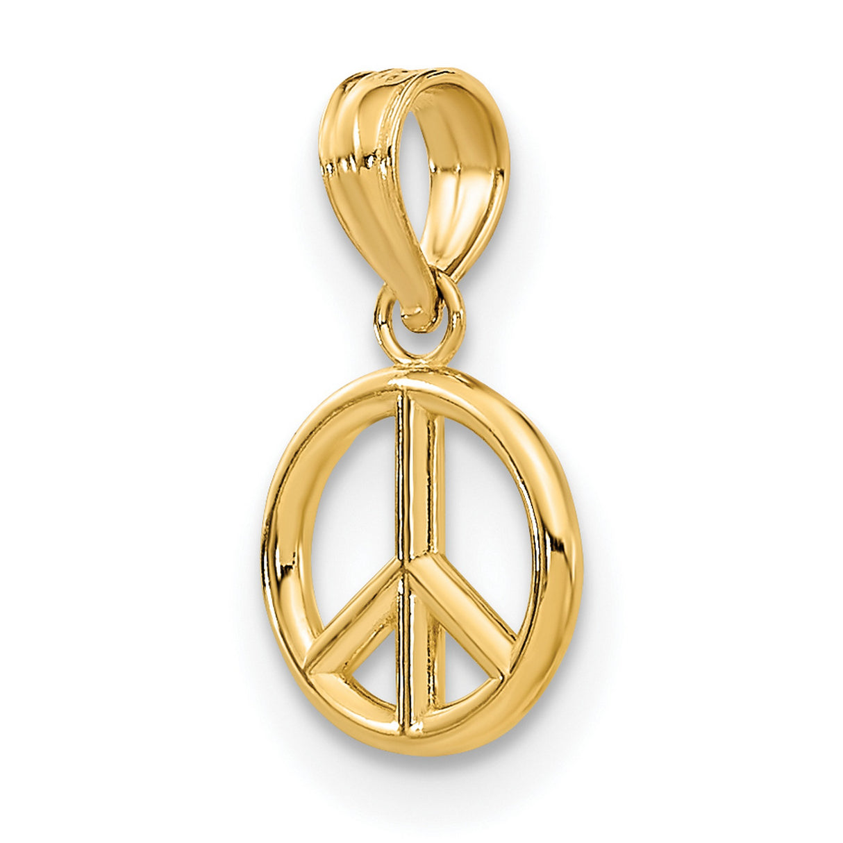 14k Yellow Gold Peace Sign Pendant, Spiritual Unity Symbol, Boho Retro Vintage Style Charm