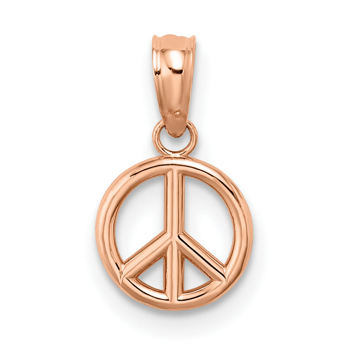14k Rose Gold Peace Symbol Pendant, Open Circle Charm, Boho Spiritual Jewelry