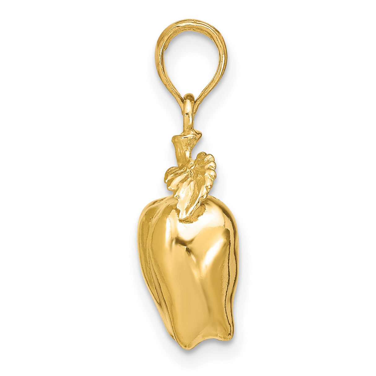14k Yellow Gold Apple Charm Pendant with Polished Finish and Leaf Design
