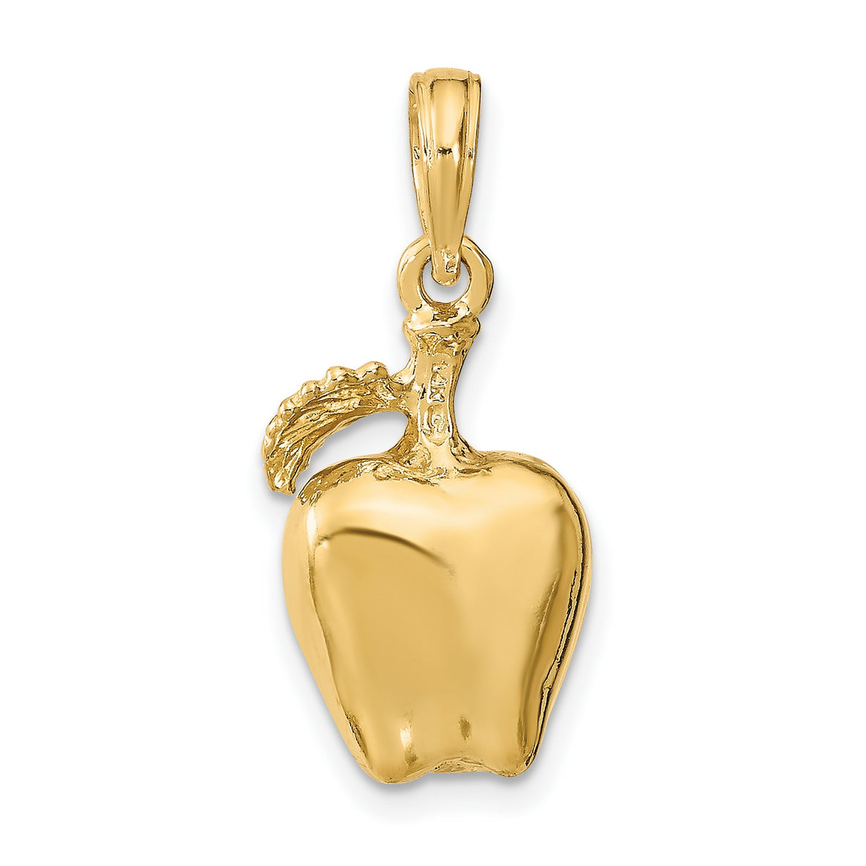 14k Yellow Gold Apple Charm Pendant with Polished Finish and Leaf Design
