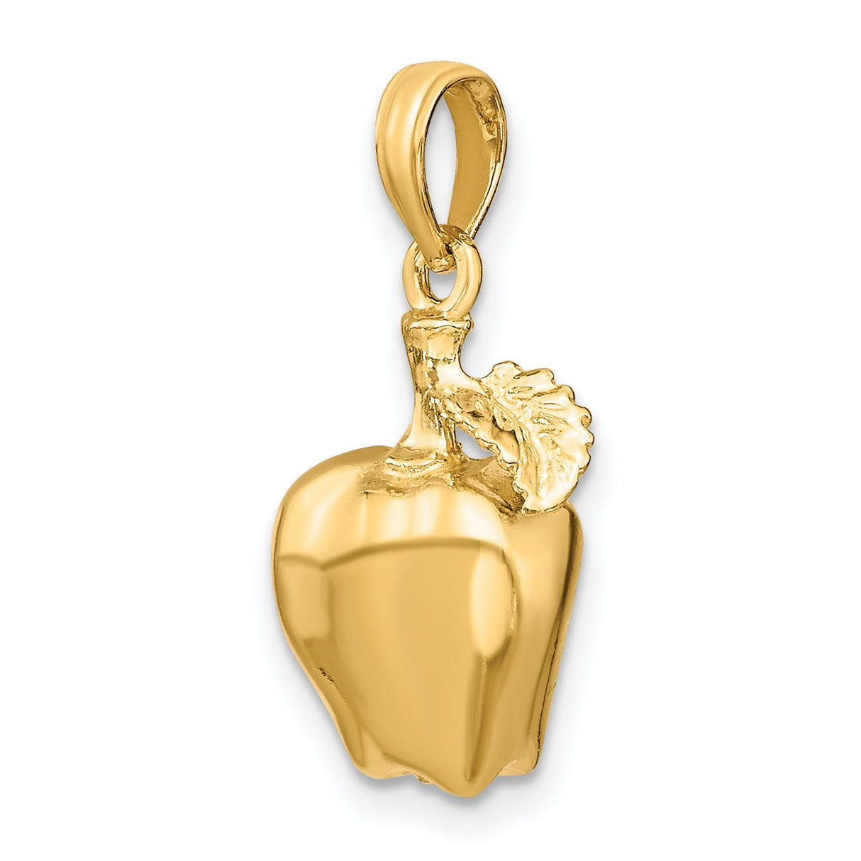14k Yellow Gold Apple Charm Pendant with Polished Finish and Leaf Design