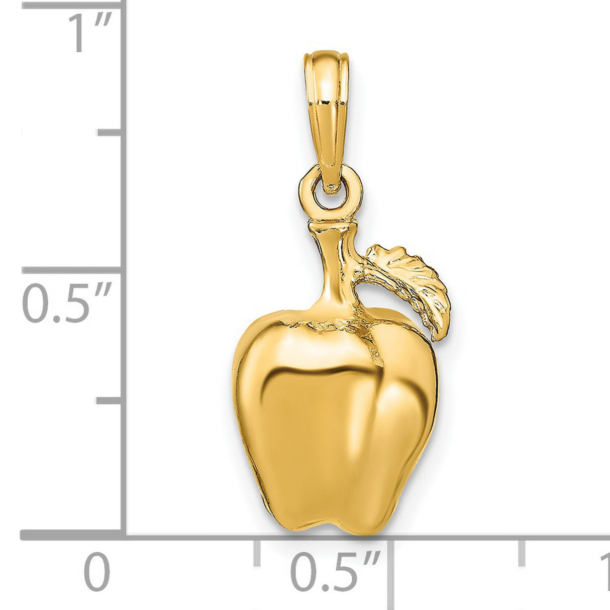 14k Yellow Gold Apple Charm Pendant with Polished Finish and Leaf Design