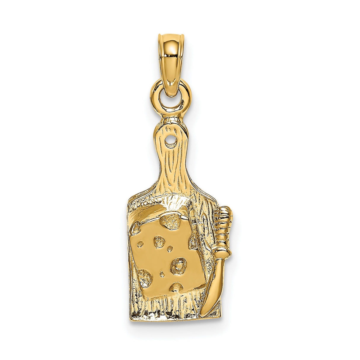 14k Yellow Gold Cheese Board Pendant with Swiss Cheese and Knife Theme