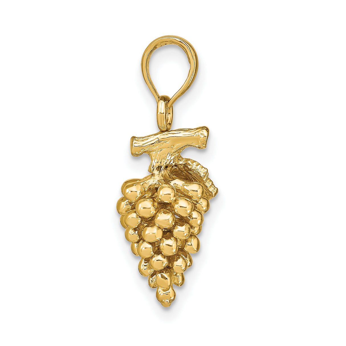14k Yellow Gold Grape Cluster Pendant with Bird Design, Nature Inspired Religious Charm