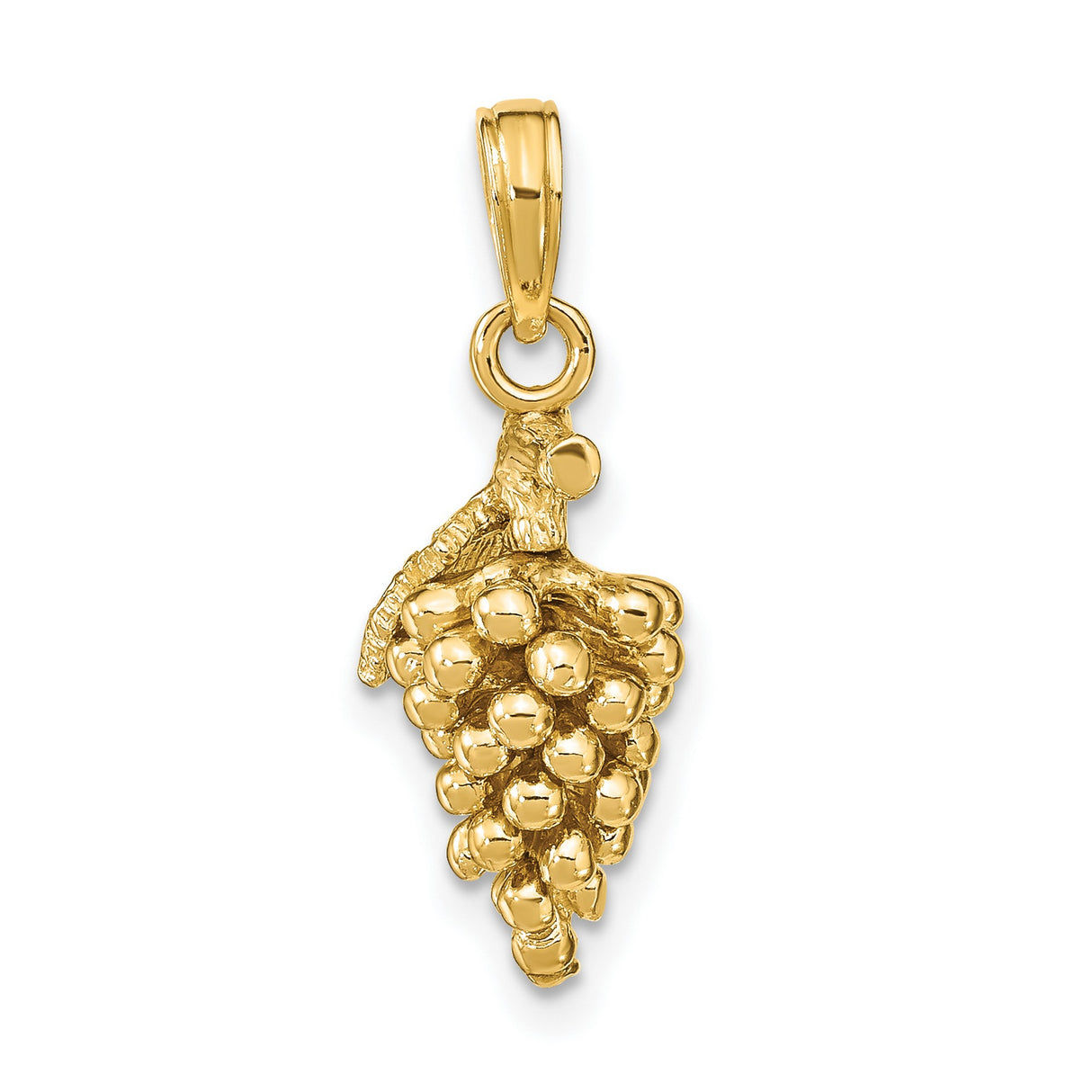 14k Yellow Gold Grape Cluster Pendant with Bird Design, Nature Inspired Religious Charm