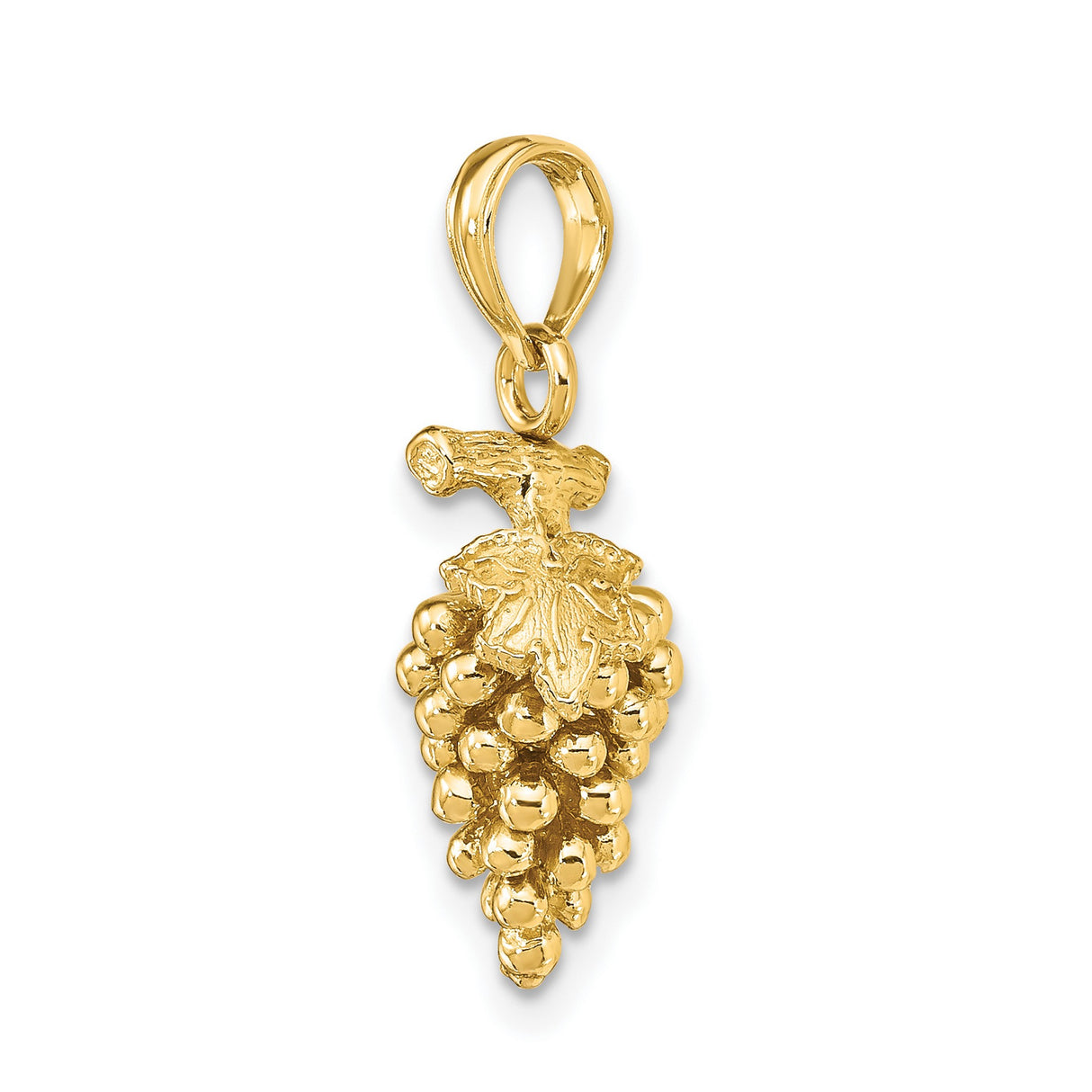 14k Yellow Gold Grape Cluster Pendant with Bird Design, Nature Inspired Religious Charm