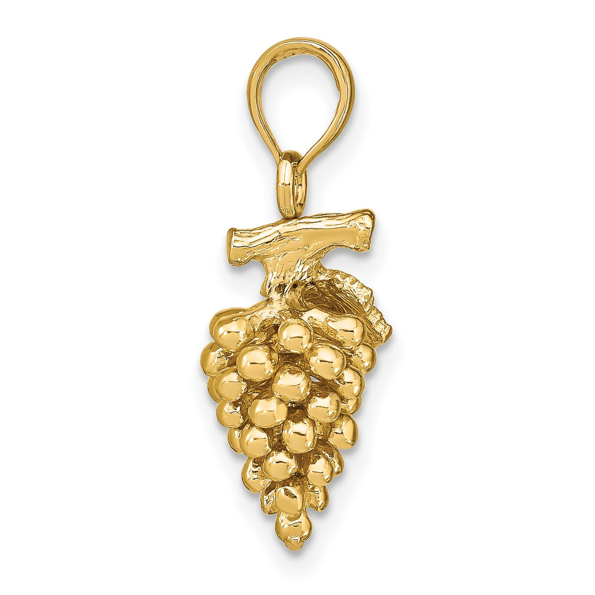 14k Yellow Gold Grape Cluster Pendant with Bird Design, Nature Inspired Religious Charm