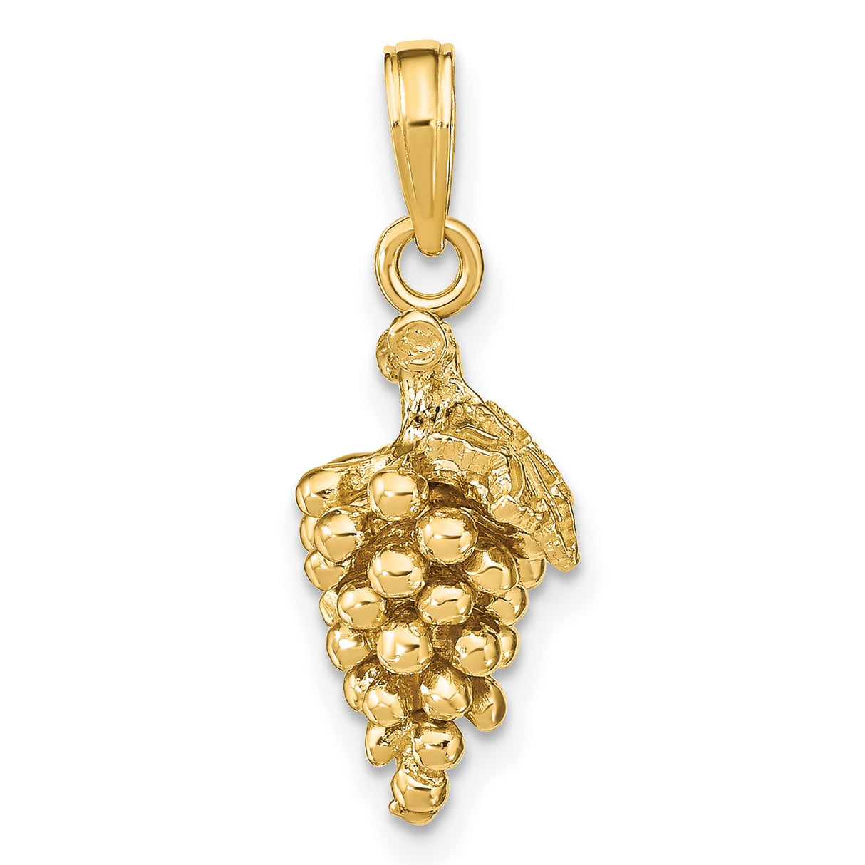 14k Yellow Gold Grape Cluster Pendant with Bird Design, Nature Inspired Religious Charm