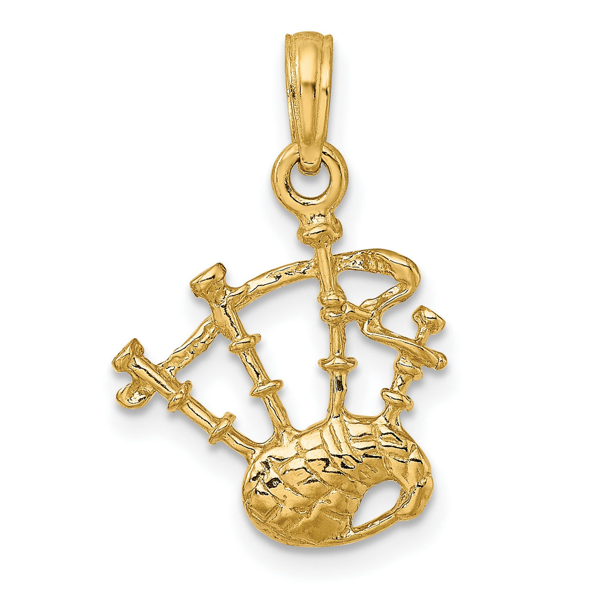 14k Yellow Gold Bagpipe Pendant with Celtic Symbol, Scottish Instrument Charm for Men or Women