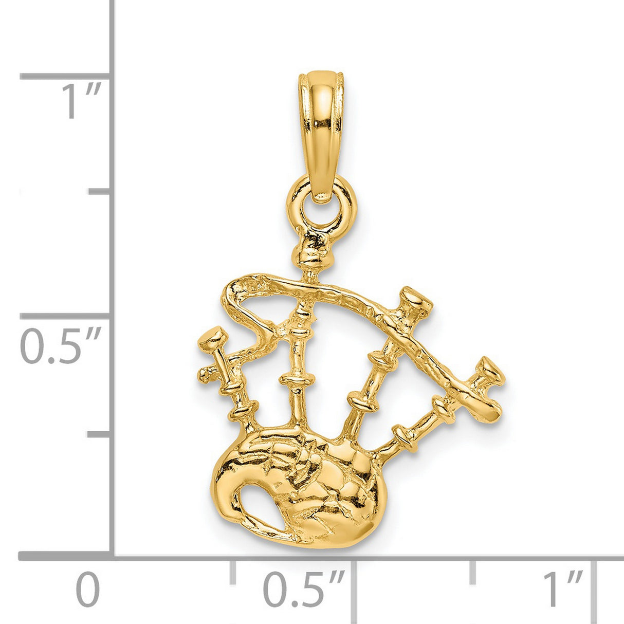 14k Yellow Gold Bagpipe Pendant with Celtic Symbol, Scottish Instrument Charm for Men or Women