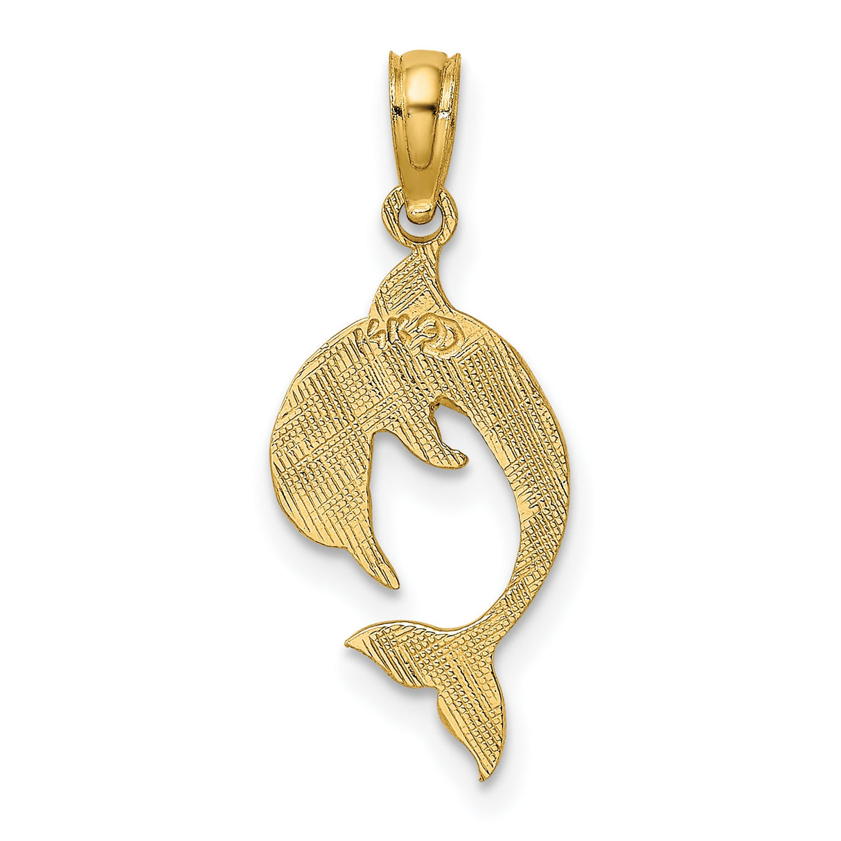 14k Yellow Gold Dolphin Pendant, Curved Marine Charm with Ocean Theme for Women