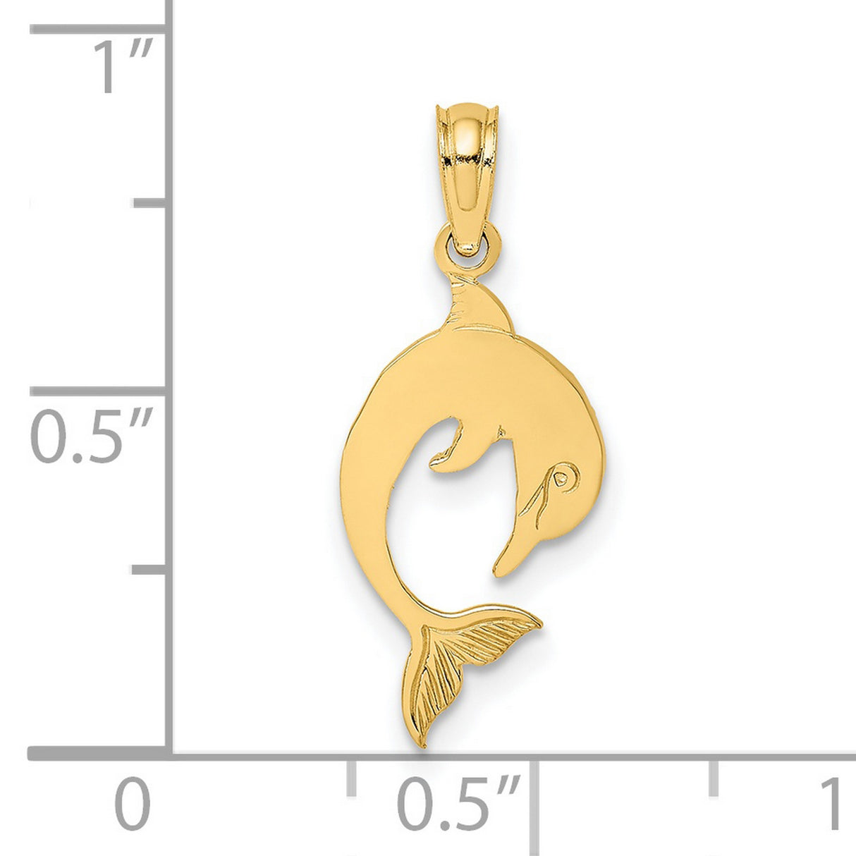 14k Yellow Gold Dolphin Pendant, Curved Marine Charm with Ocean Theme for Women