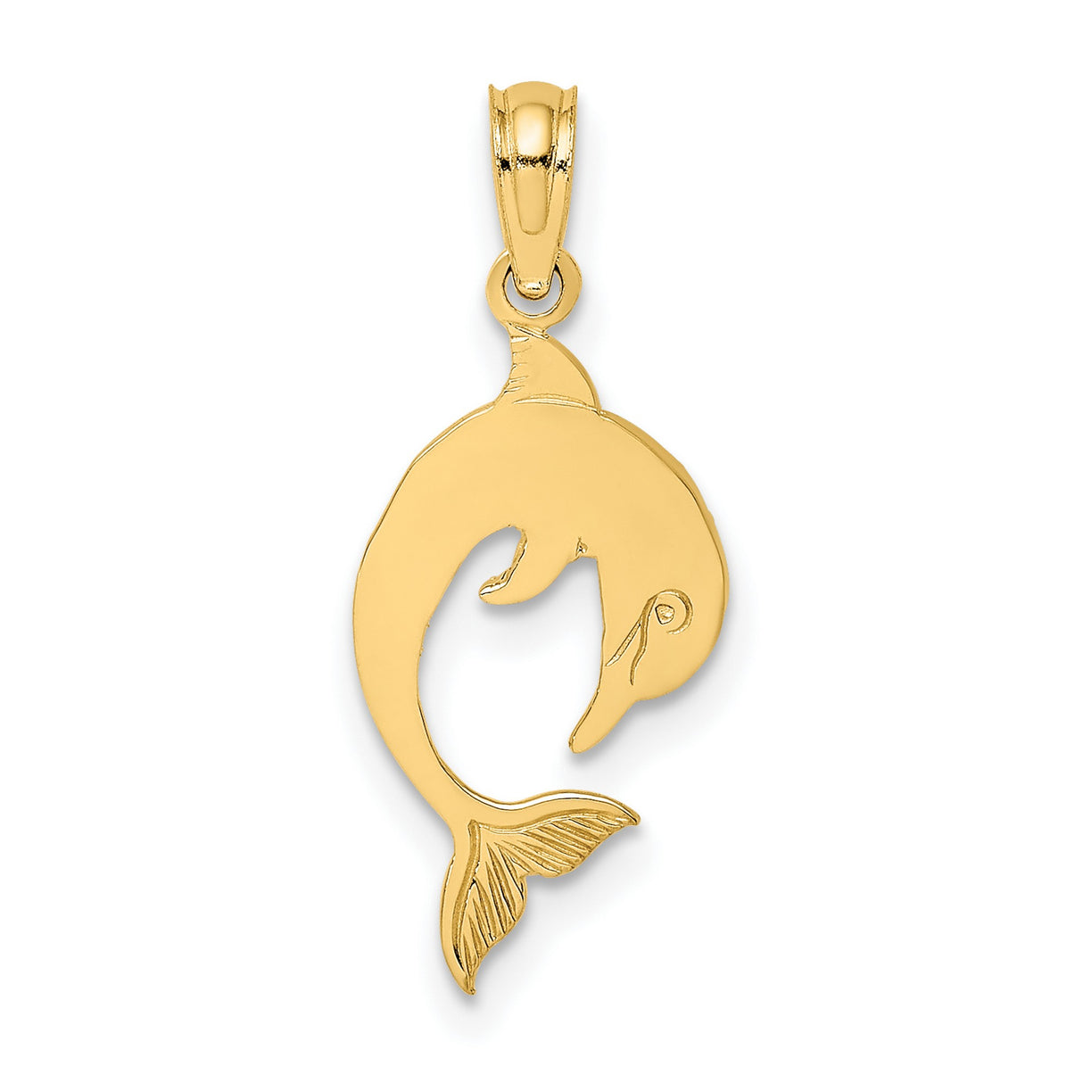14k Yellow Gold Dolphin Pendant, Curved Marine Charm with Ocean Theme for Women