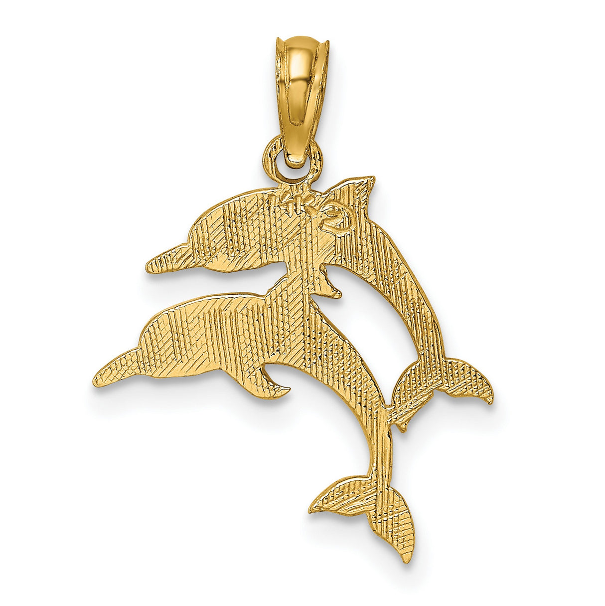 14k Yellow Gold Dolphin Pendant with Two Jumping Dolphins, Ocean-Inspired Nautical Charm