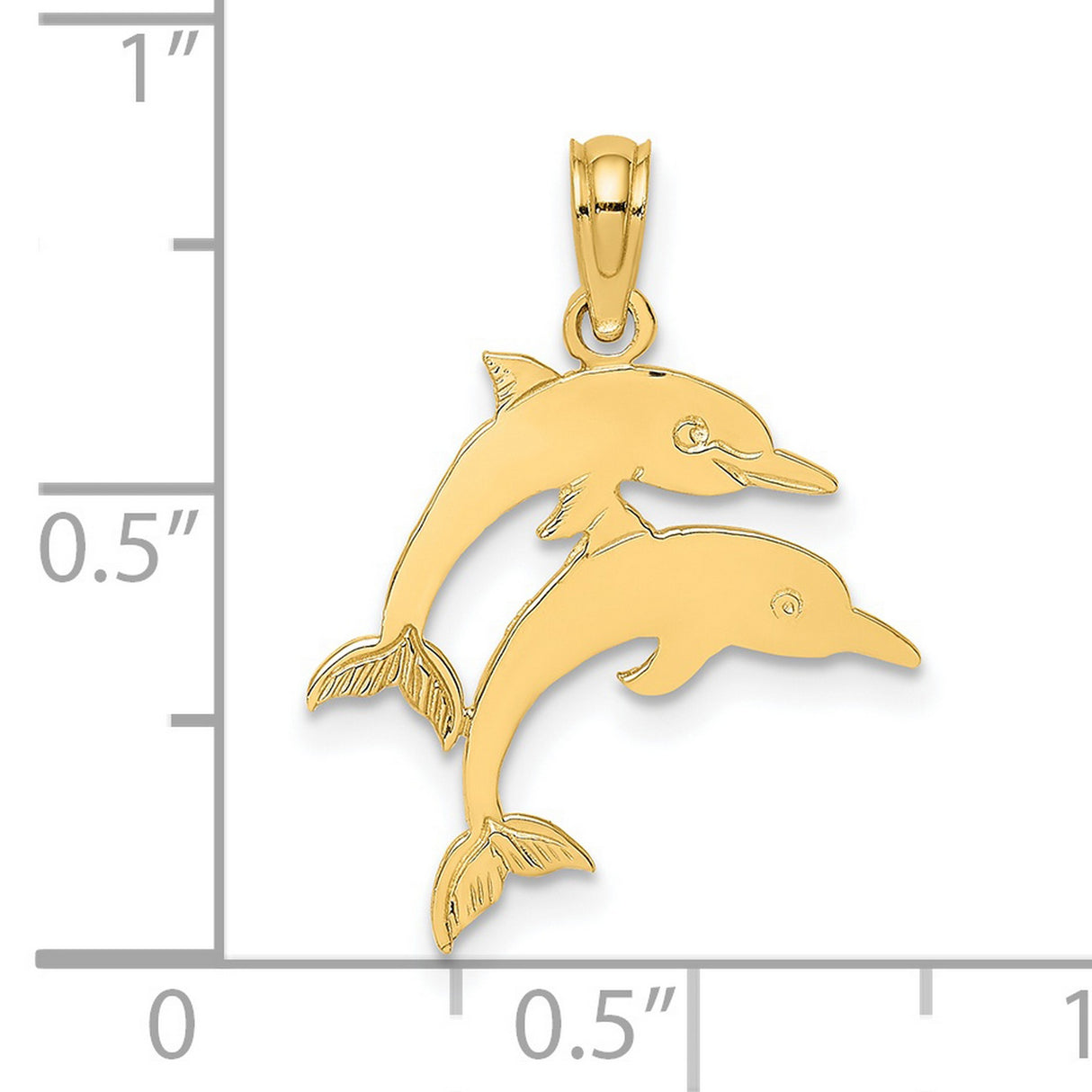 14k Yellow Gold Dolphin Pendant with Two Jumping Dolphins, Ocean-Inspired Nautical Charm