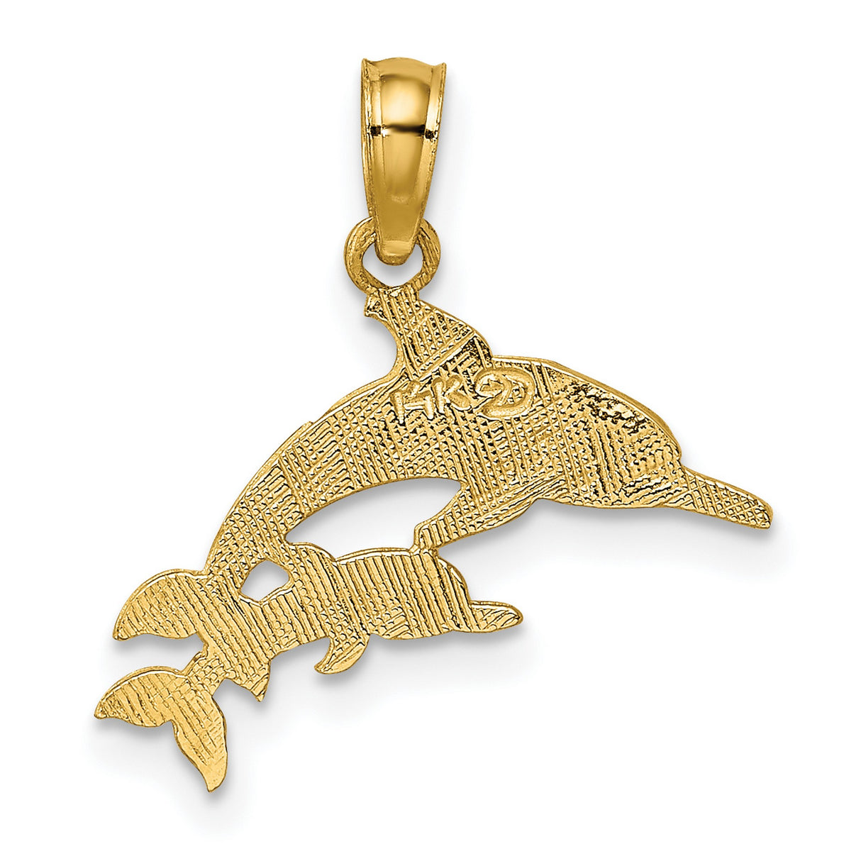 14k Yellow Gold Dolphin Pendant with Mother and Baby Design, Nautical Marine Life Charm