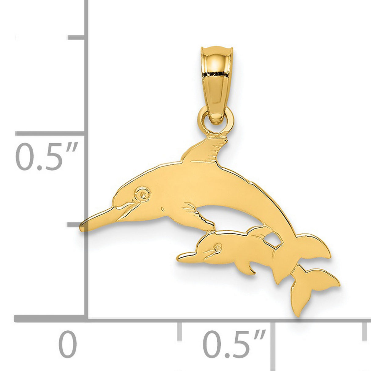 14k Yellow Gold Dolphin Pendant with Mother and Baby Design, Nautical Marine Life Charm