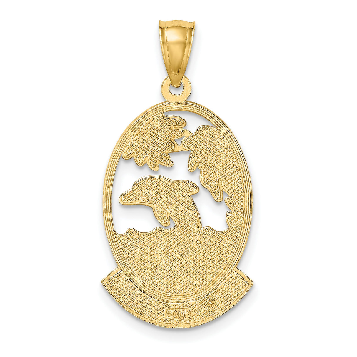 14k Yellow Gold Puerto Rico Pendant with Dolphin, Palm Tree, and Sun, Tropical Island Charm