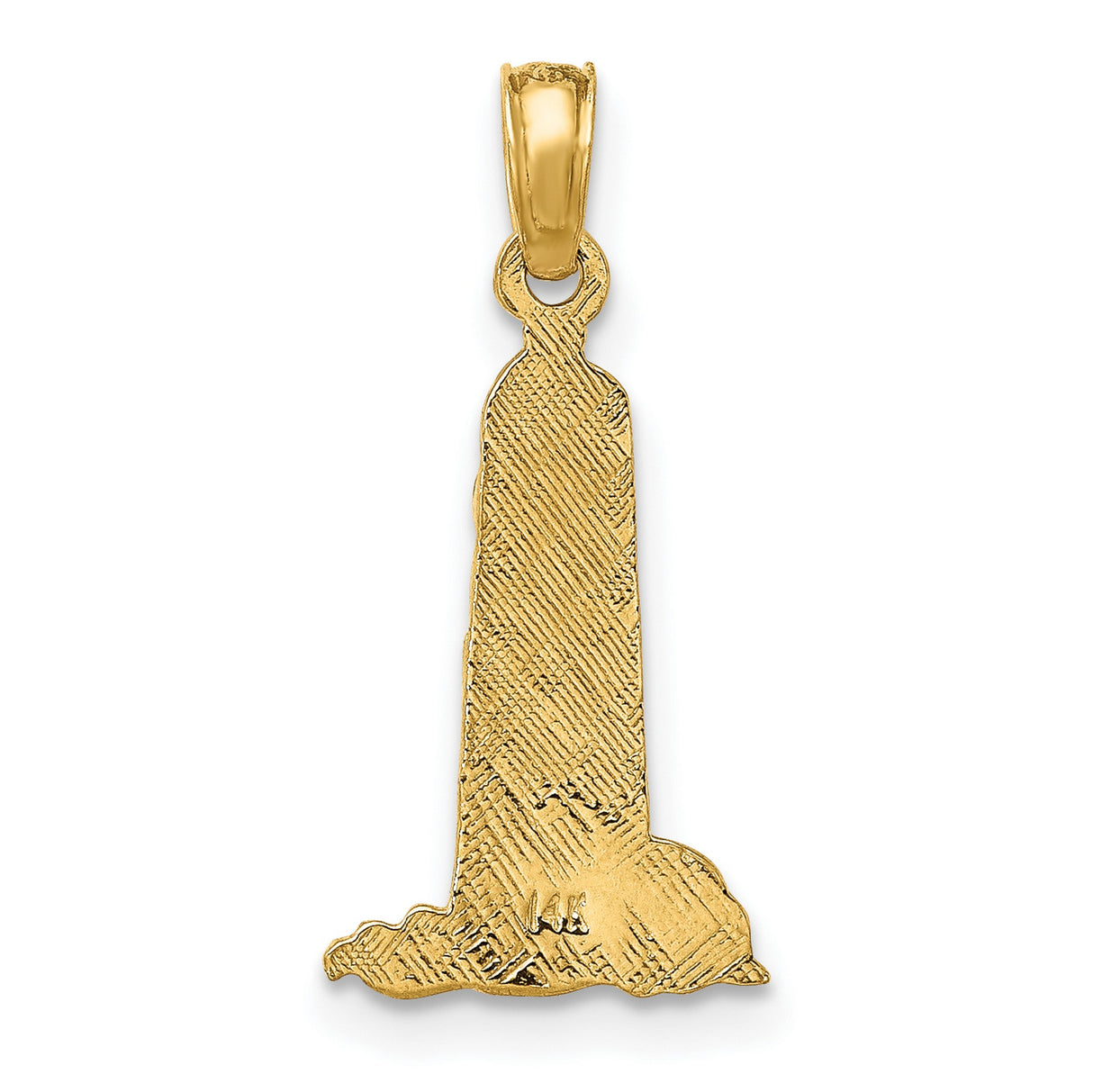 14k Yellow Gold Lighthouse Pendant with Textured Wave Design, Nautical Coastal Style
