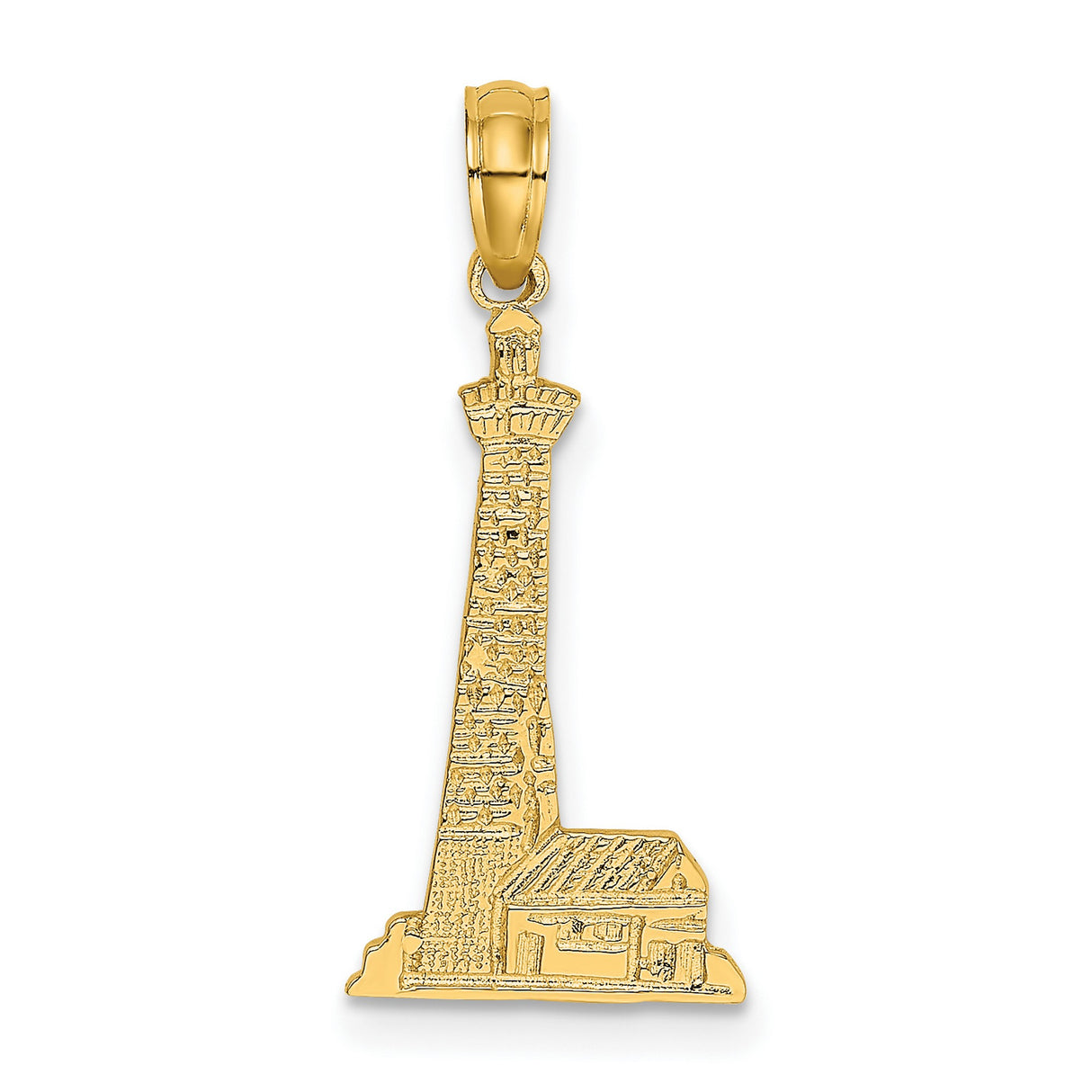 14k Yellow Gold Lighthouse Pendant with Cottage Detail, Nautical Charm, Maritime Theme
