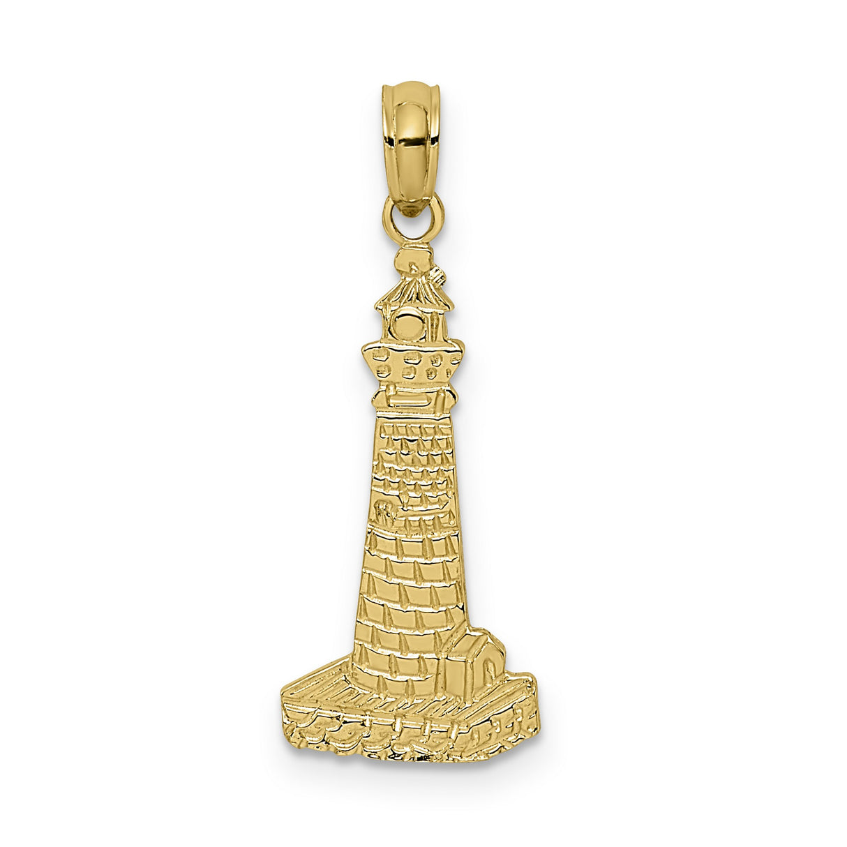 14k Yellow Gold Lighthouse Pendant with Brick Tower Design, Nautical Jewelry for Women or Unisex