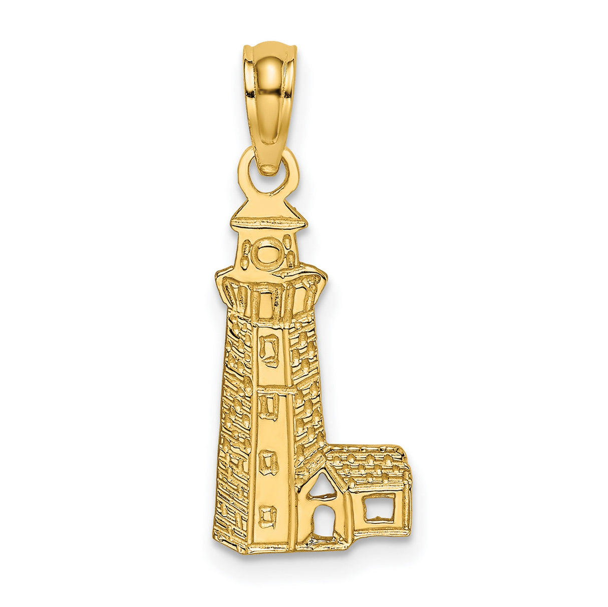 14k Yellow Gold Lighthouse Pendant, Nautical Coastal Charm Symbolizing Guidance and Hope