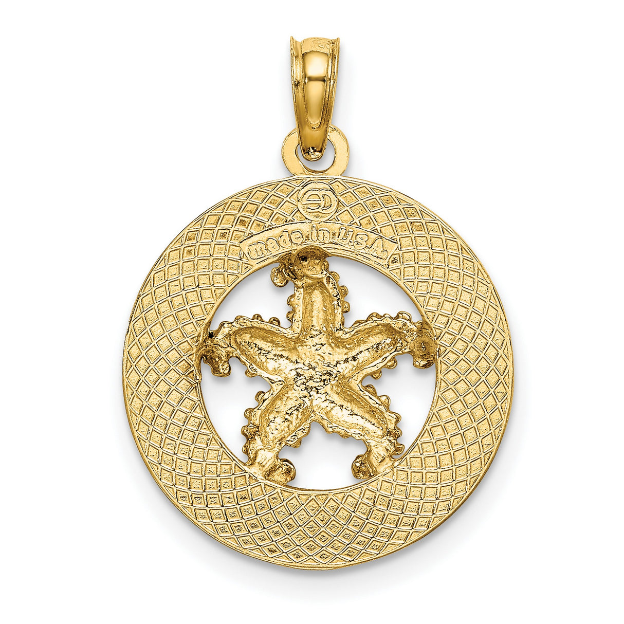 14k Yellow Gold Pendant, Nautical Starfish, Boothbay Harbor Engraving, Coastal Theme