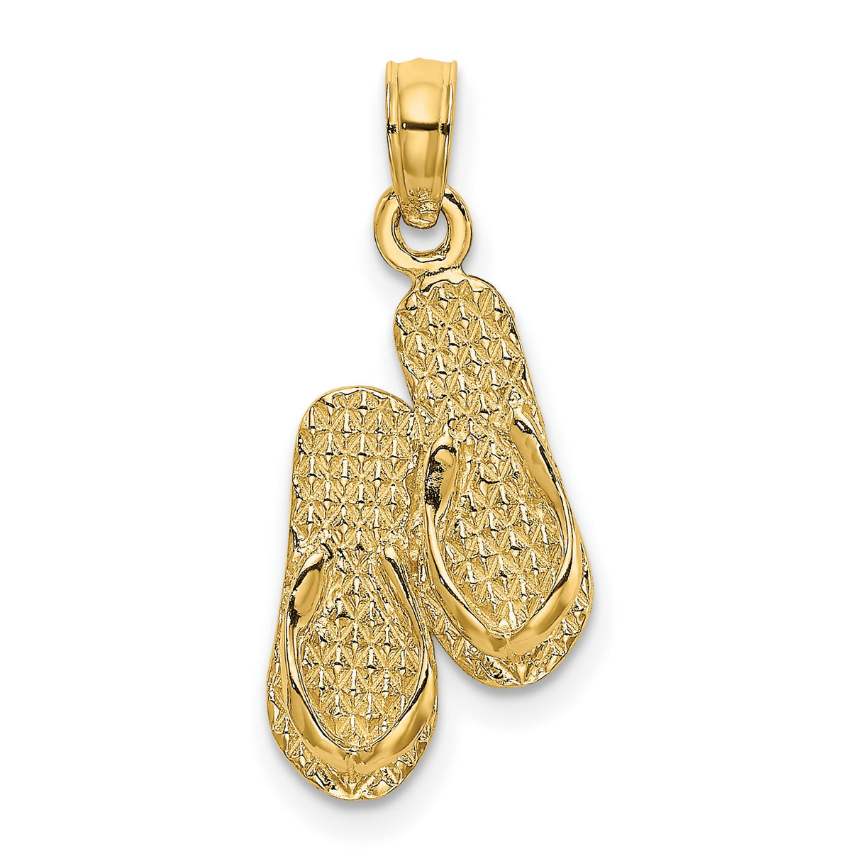 14k Yellow Gold Flip-Flop Pendant Charm with Detailed Sandal Design, Beachwear Summer Style