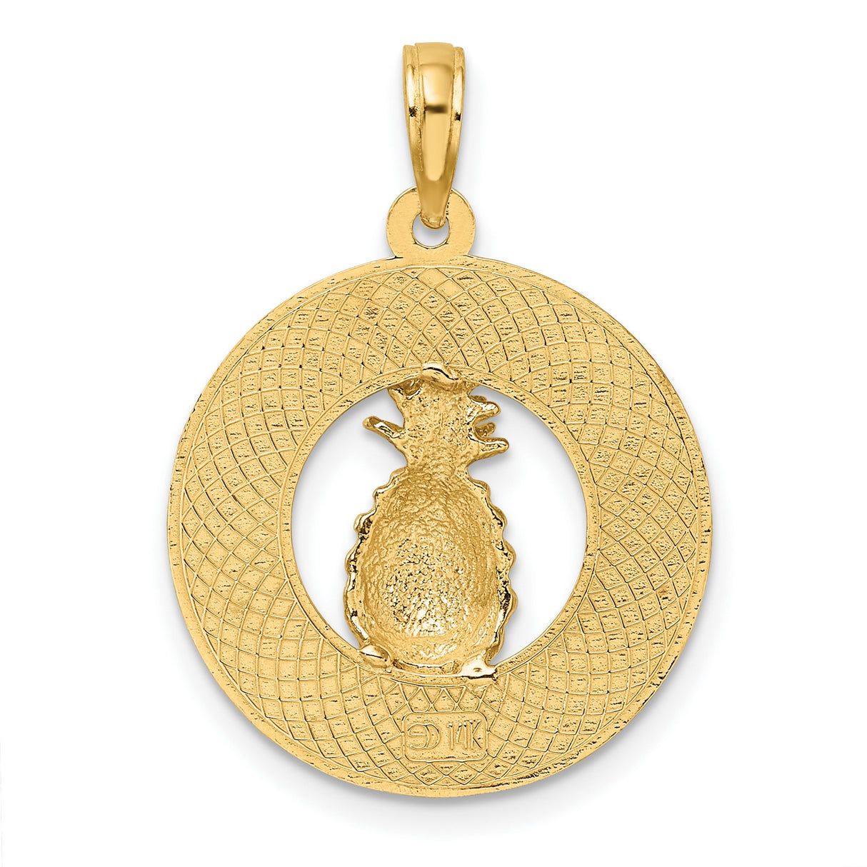 14k Yellow Gold Pineapple Pendant with Textured Circle, Southern Hospitality Travel Charm