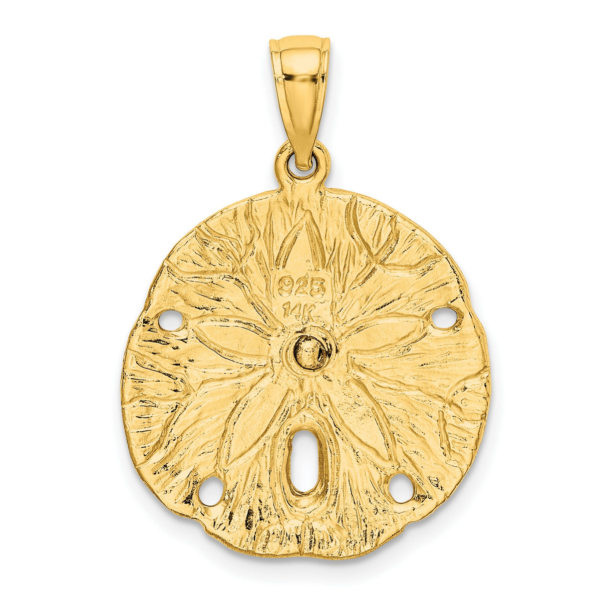 14k Yellow Gold Sand Dollar Pendant with Starfish Design, Nautical Ocean Charm