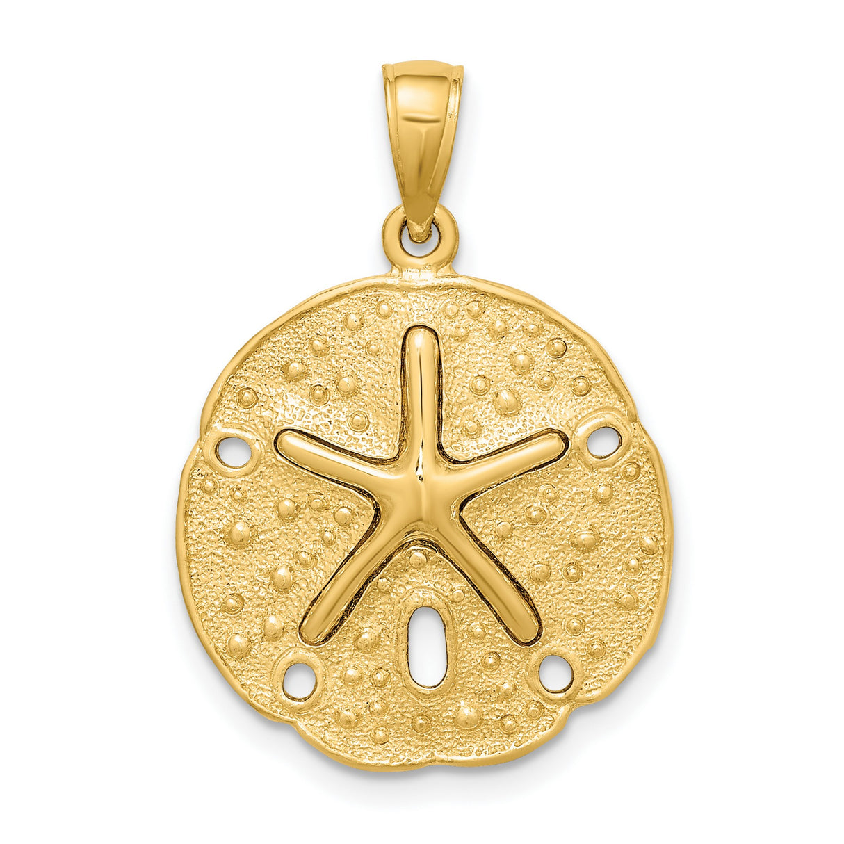 14k Yellow Gold Sand Dollar Pendant with Starfish Design, Nautical Ocean Charm